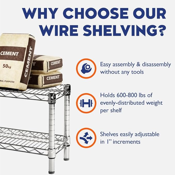 Shelving Inc. 14" d x 72" w Chrome Wire Shelving with 2 Tier Shelves, Weight Capacity 800lbs Per Shelf