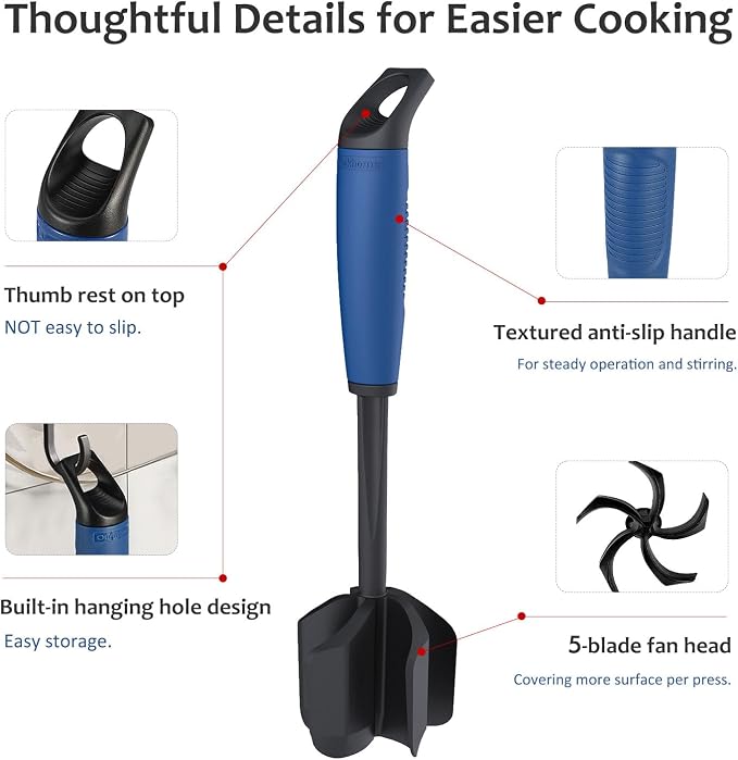 Ourokhome Meat Chopper and Potato Masher, Heat Resistant Nylon Ground Beef Smasher for Hamburger, 5 Curved Blades Nonstick Safe Mixer & Stirrer, Practical Kitchen Gadgets, Navy.