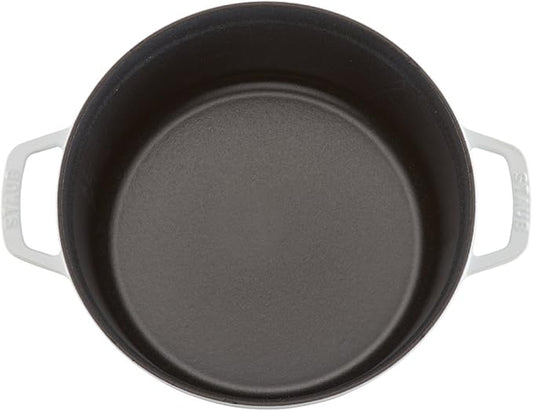 STAUB Cast Iron Dutch Oven 7-qt Round Cocotte, Serves 7- 8, Made in France, White