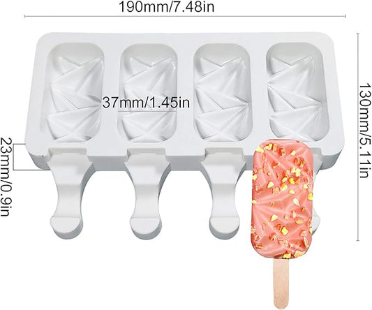 Vilihkc 2 Pack Popsicle Molds 4 Cavities Homemade Silicone Popsicle Molds for Kids Ice Pop Molds with 50 Wooden Sticks for DIY Ice Popsicle