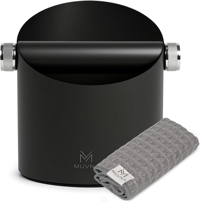 Espresso Knock Box - 15 Pucks Coffee Grounds Bin with Barista Towels, Removable Knock Bar & Non-Slip Base, Slanted Steel Anti-Splash Coffee Puck Container for Home, Espresso Accessories, Black