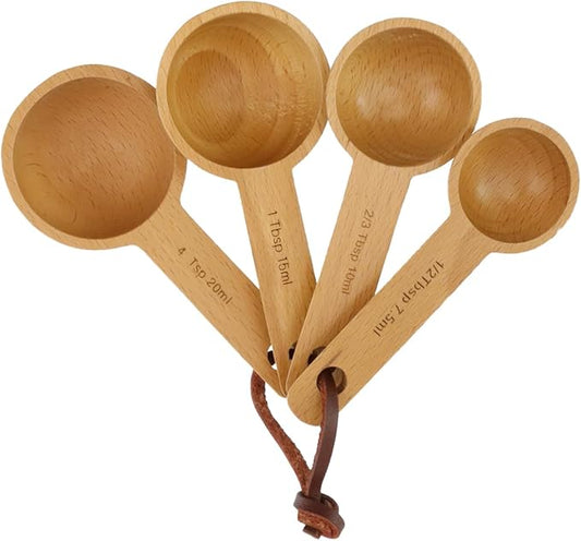 7.5ml, 10ml, 15ml, 20ml Wood Measuring Spoons and Scoops Set Wooden Tablespoon Scoop Retro Coffee Spoon for Dry Ingredients Ground Tea Spice (Wood Color, 1/2 Tbsp + 2/3 Tbsp + 1 Tbsp + 4 Tsp)
