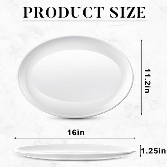 Dandat 12 Pcs Large Serving Platters Oval Trays White Plates Serving Dish for Wedding Party Restaurant Home Steak, Taco, Sushi, Appetizer, Cake (16 Inch)
