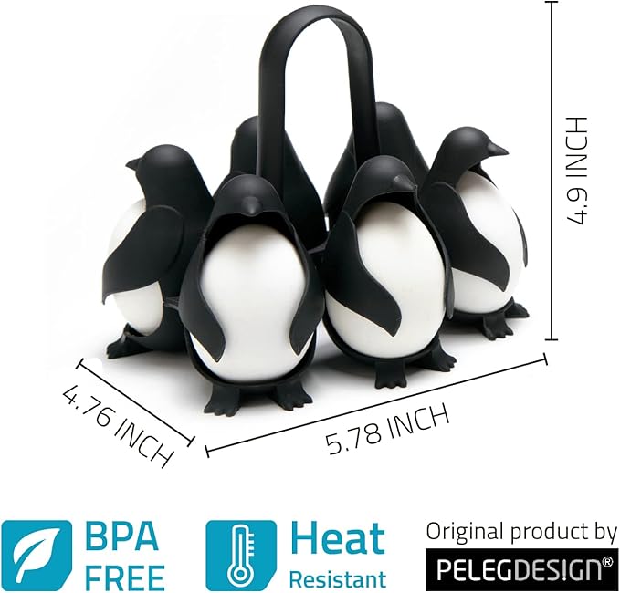 PELEG DESIGN Egguins Egg Cooker for Hard Boiled Eggs and Soft Boiled Eggs ā 3-in-1 Boiled Egg Holder for Cooking, Fridge Storage & Serving ā Unique Penguin Kitchen Gift, Holds 6 Eggs