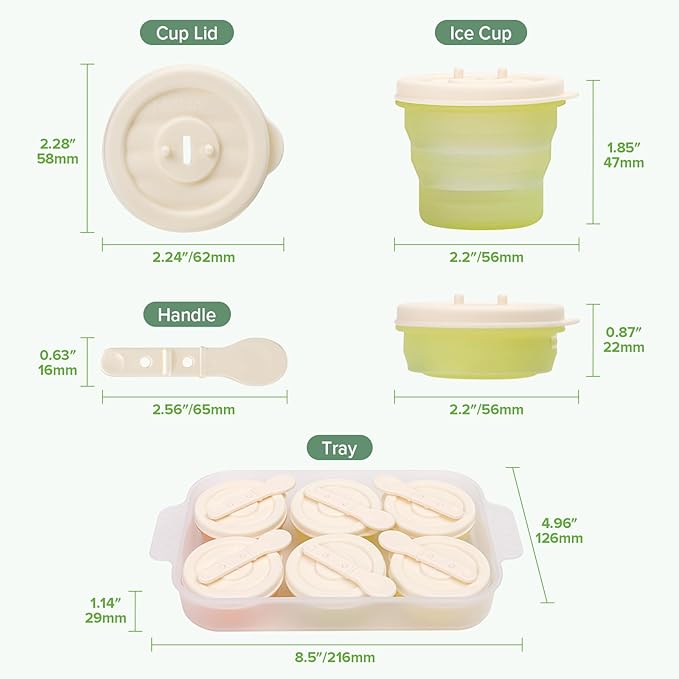 haakaa Silicone Popsicle Molds for Kids, Collapsible Ice Pop Molds with Drip-Free Lids, BPA-Free Freezer Pop Cups, Dishwasher Safe, 6 Pack