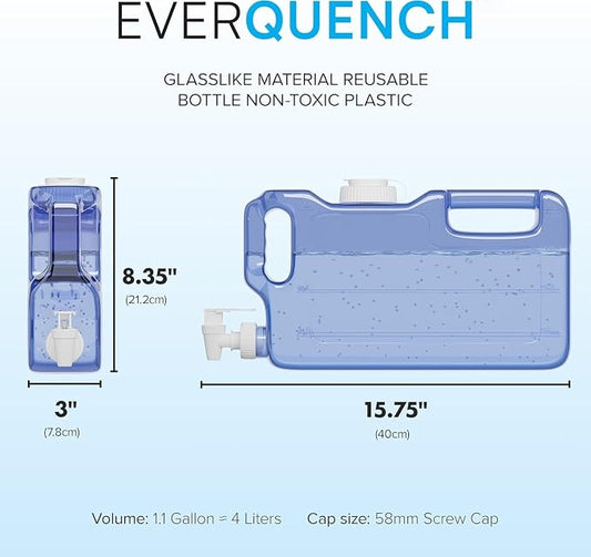 Refrigerator Water Dispenser 1.1 Gallon Bottle with Spigot - BPA Free Plastic Slim Water Jug with Spout Leak Proof | Refillable Fridge Water Container, Convenient Handles