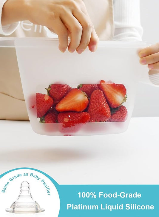 Reusable Silicone Food Storage Bags (Set of 4), Dishwasher Oven Microwave Freezer Safe, Eco-Friendly Leakproof Sous Vide Bags, Premium Lunch Containers, 1 Snack 2 Sandwich 1 Half Gallon, Mint
