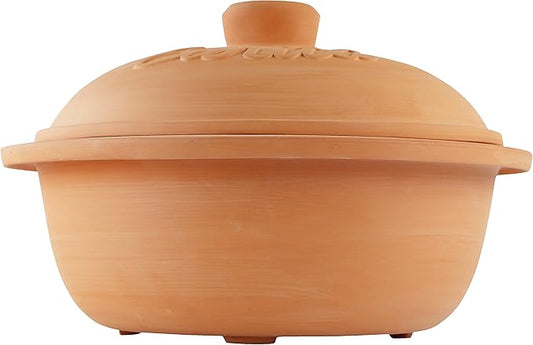 Reston Lloyd Eurita 4 Quart Terracotta Clay Non Stick Dutch Oven – Natural, Lead Cadmium‑Free, Oven & Microwave Safe, Rustic Slow-Cooker Pot Roasting & Casseroles, Healthy cooking with recipe guide