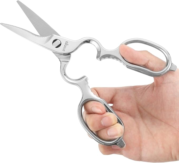 LIVINGO 8.5" Kitchen Shears Heavy Duty Forged Stainless Steel Scissors | Ultra Sharp Food Scissors with Detachable Design, Bottle Opener and Nut Cracker for Cooking, Cutting Meat and Vegetables