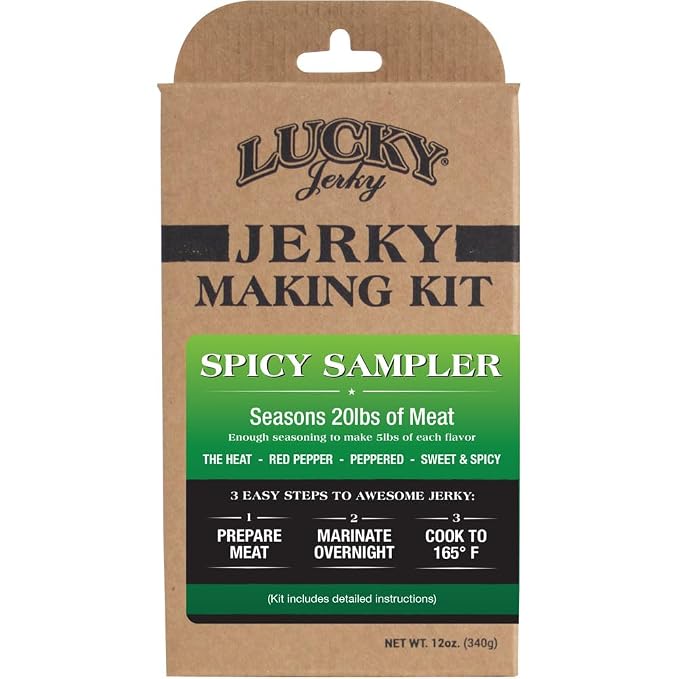 Lucky Jerky Ultimate Spicy DIY Beef Jerky Seasoning and Cure Kit, 12 Oz | Make Your Own with The Heat, Red Pepper, Black Pepper, and Sweet & Spicy, Seasons 5 lbs per Flavor, 20 lbs Total