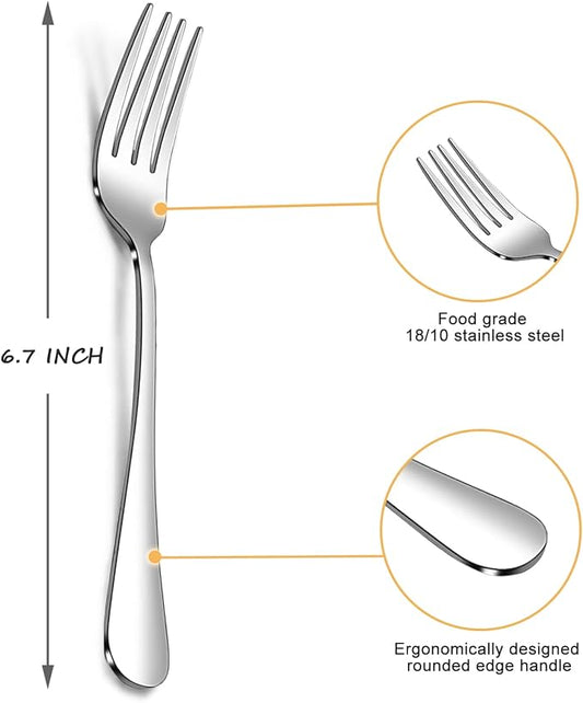 SANTUO Dessert Forks Set - 12-piece Stainless Steel Salad Forks Cream Fork Flatware Set Reusable for Household Use or Camping - Silver 6.7 Inches