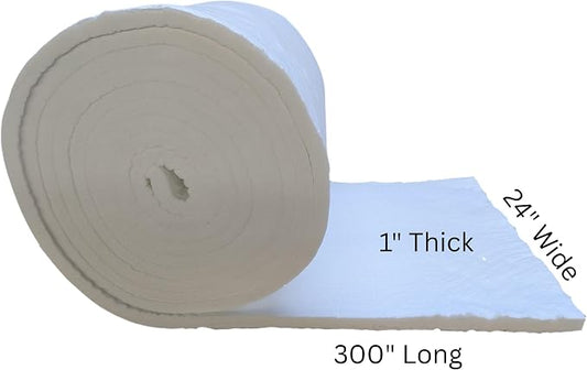 1" Thick Ceramic Fiber Blanket, 24" Wide, 25 Ft. Long, 2400F Rated Insulation, 8 Lb. Density, 3029E