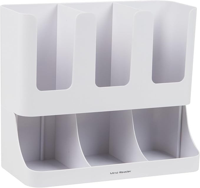 Mind Reader 6 Compartment Upright Breakroom Coffee Condiment and Cup Storage Organizer, White (Pack of 4)