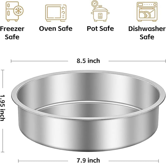 Ohtomber 8 Inch Cake Pan - Set of 4 Stainless Steel Round Layer Cake Baking Pans Molds, Tins, Stackable Baking Set, Even Heating, Dishwasher Safe Non-Toxic Bakeware Dish for Birthday Wedding Christmas