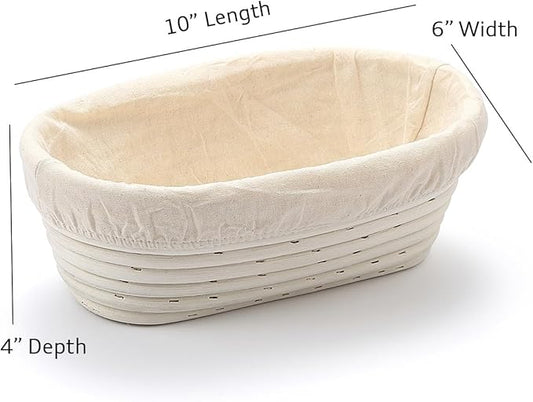 Saint Germain Bakery Premium Round Bread Banneton Basket with Liner - Perfect Brotform Proofing Basket for Making Beautiful Bread (10 inch Oval)
