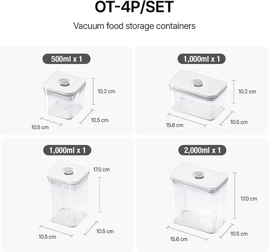 VAKUEN Premium Airtight Food Storage Containers 4-piece/Set, BPA Free, 100% Leak Proof, Keep food fresh up to 5 times longer than non-vacuum storage