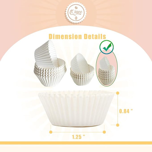 qiqee 600 Count Mini Cupcake Liners White Muffin Liners Food Grade Baking Cups Paper No Smells(Small Size)
