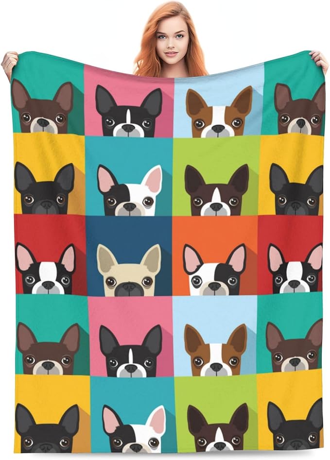 Boston Terrier Blanket for Kids 40x50 Inches - Plush Fleece Throw Blankets for Boys & Girls - Cozy Dog Themed Blankets for Bedroom & Car - Boston Terrier Lover Gift - Soft Pet Decor Blanket