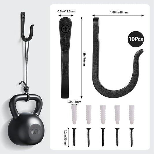 10 Pack Heavy Duty Wall Hooks, Decorative Coat Hooks, Hooks for Hanging Cast Iron Skillets, as Well as Backpacks, Coats, etc, Multi-Layer Electroplated, Indoor and Outdoor Use(Black)
