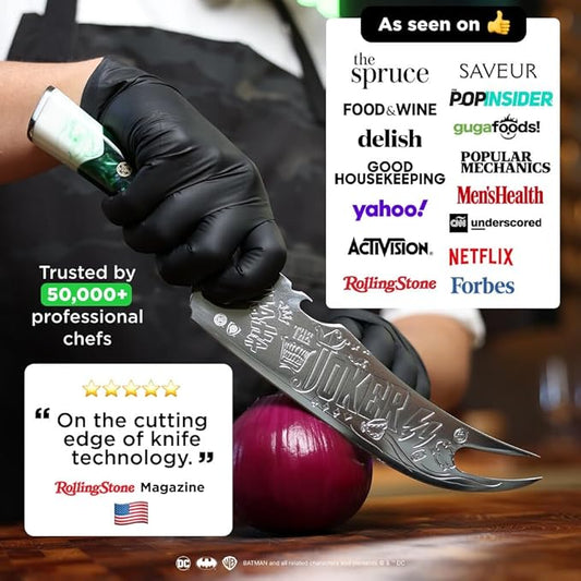 Dalstrong Pitmaster BBQ Knife - 8 inch - THE JOKER™ Edition Official License - 5 Layer 9CR18MOV Stainless Steel - Resin Handle - Meat Fork Bottle Opener - Collection Item - Knife Sheath