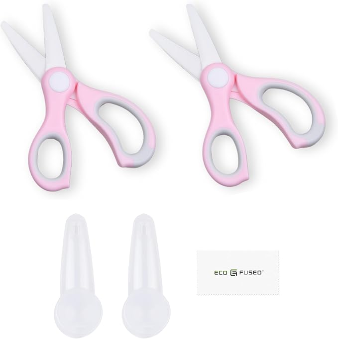 Ceramic Baby Food Scissors - Portable Shears - Healthy Food Cutter with Dust Cover and Storage Case - Cuts Meat, Chicken, Vegetables, Fruits (2-Pack) (Pink - 2 pack)