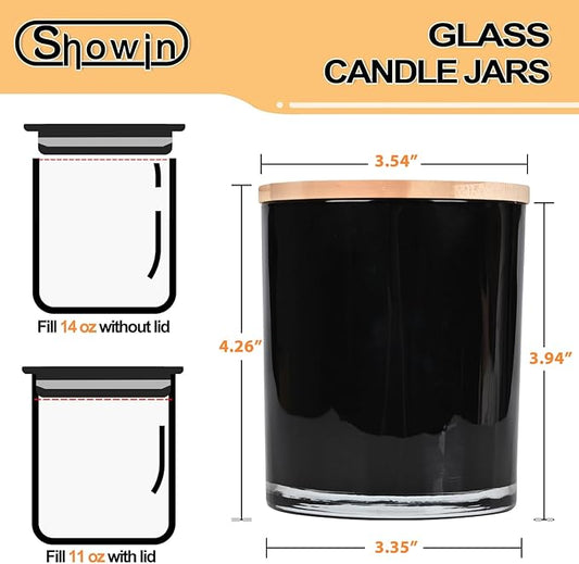 Thick Candle Jars for Making Candles 12 Pcs, 14 OZ Empty Jars with Wood Lids for Candle Making, Sample Container, Black