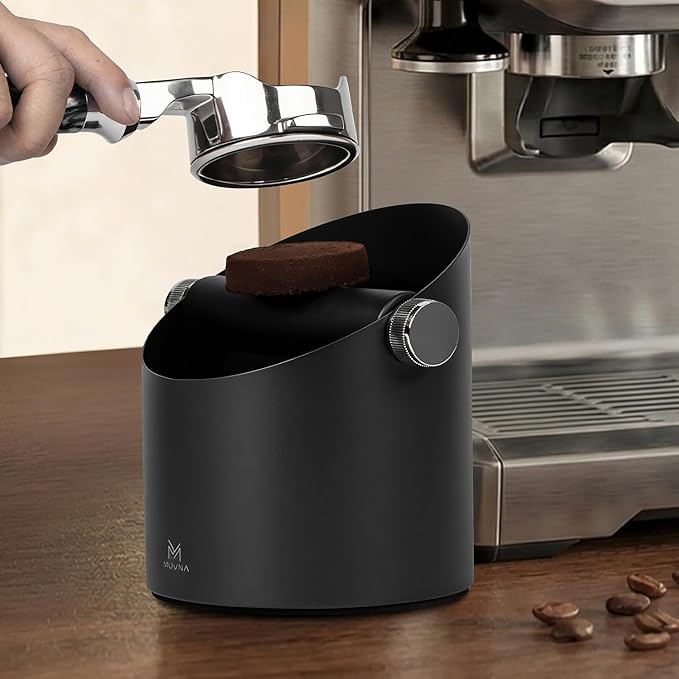 Espresso Knock Box Large Capacity - 15 Pucks Coffee Knock Box with Barista Towels, Removable Knock Bar & Non-Slip Base, Anti-Splash Steel Coffee Puck Bin for Home, Espresso Accessories, Black