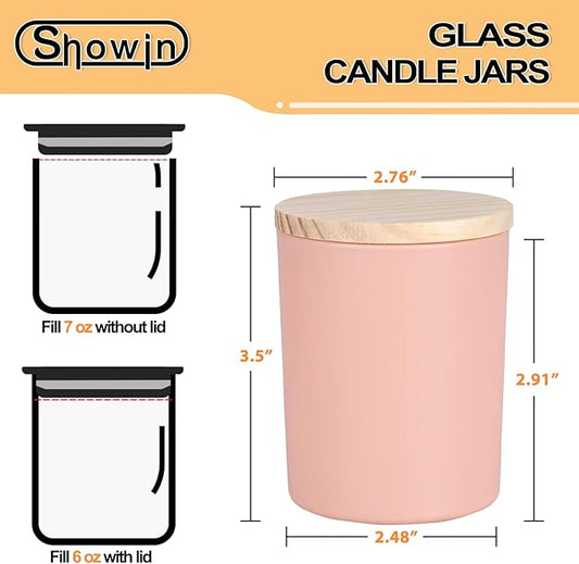 SHOWIN Thick Candle Jars for Making Candles 16 Pcs, 7 OZ Empty Jars with Wood Lids for Candle Making, Sample Container, Colourful