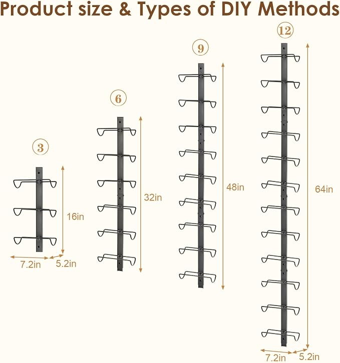 Sonyabecca 3 Pack 12 Bottle Wall Wine Rack, DIY Wine Rack Wall Mounted, Wall Mounted Wine Rack,Display Holder Used as One or Four, for Kitchen, Dining Room, Bar, Wine Cellar