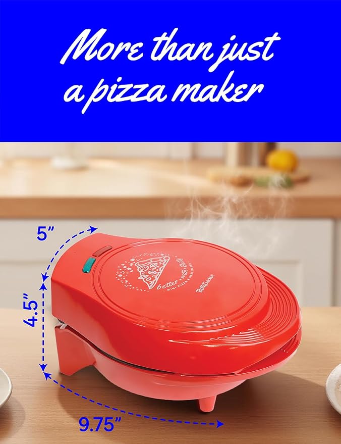 Betty Crocker 7.5" Mini Pizza & Meal Maker, 1000W Indoor Electric Grill, Nonstick Pan for Pizzas, Quesadillas, Nachos and more, Personal Pizza Machine for Delicious Meals and Snacks, BC-5962RC, Red