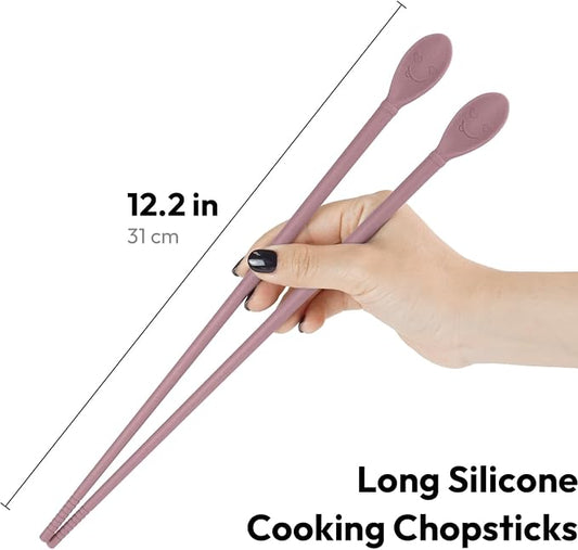 Carrotez Silicone Cooking Chopsticks, Long (12 inch) Reusable Chopsticks for Cooking, Heat Resistant, Non-Scratch, Gentle on Cookware, 1 pair - Dusty Pink