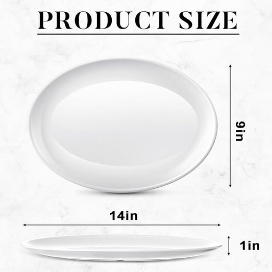Dandat 24 Pcs 14 Inch Large Serving Platters Oval Trays White Plates Serving Dish for Wedding Party Restaurant Home Steak, Taco, Sushi, Appetizer, Cake