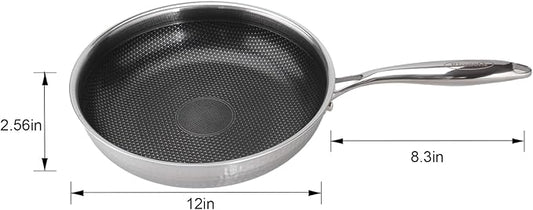 Hybrid 12 inch Stainless Steel Non Stick Skillet,Frying Pans Nonstick, PFOA Free Cookware, Dishwasher and Oven Safe, Induction Compatible