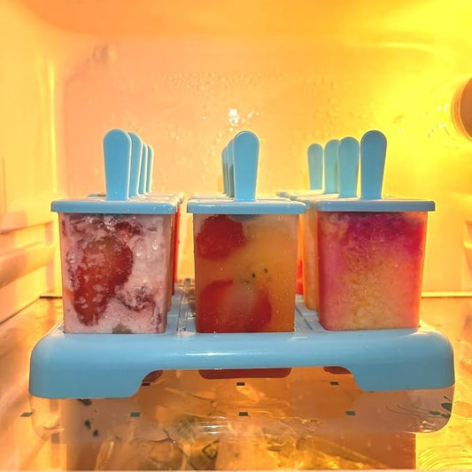 12 Cavities Popsicles Molds, BPA-Free Popsicle Molds with Built-in Popsicle Stick, DIY Popsicle Molds with Cleaning Brush and Funnel