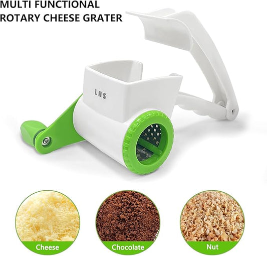 LHS Rotary Cheese Graters for Kitchen, Professional Manual Crank Handheld Cheese Grater with Stainless Steel Drum for Grating Hard Cheese, Chocolate, Nuts and More(Green)