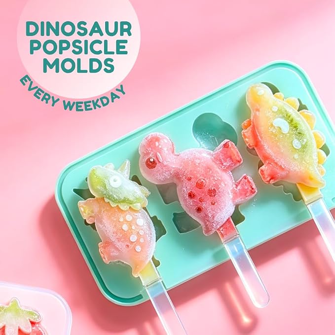 Dinosaur Silicone Popsicle Molds, 3 Pcs Ice Pop Maker | Flexible dinosaur shapes for juice pops, yogurt treats, fruit ice and summer freezer snacks.