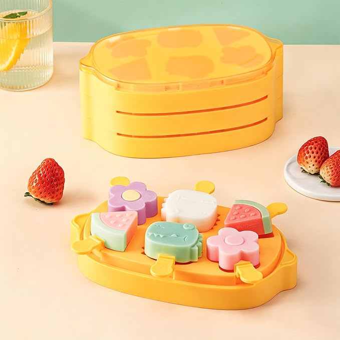 Silicone Popsicle Mold, Cute Popsicle Silicone Molds with 6 Sticks, Reusable Small Mini Ice Popsicle Molds Set, Easy to Clean and Dishwasher Safe (A-Yellow)
