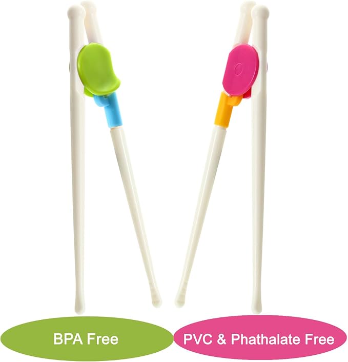 PandaEar 2 Pairs Kids Training Chopsticks, Reusable Dishwasher Safe | Children Learning Practice Chopsticks for Beginners Toddler, Develops Fine Motor Brain Skills