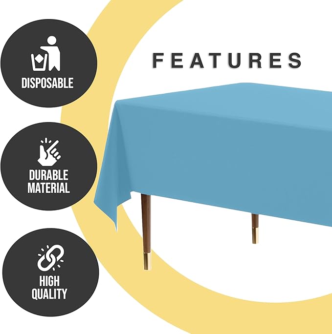 Exquisite 66% Thicker Premium Plastic Table Cloth Rectangle Table Cover 0.5 Mil 12 Pack Sky Blue Table Cloth 54 Inch x 108 Inch Disposable Tablecloth Won't Tear Easily Like Cheap Thin Brands