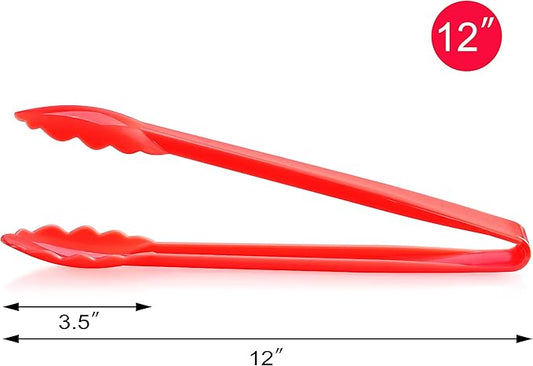 New Star Foodservice 35544 Utility Tong, High Heat Plastic, Scalloped, 12 inch, Set of 12, Red