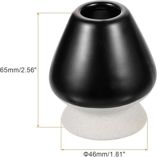 HARFINGTON Ceramic Chasen Stand 65mm Matcha Whisk Holder, Traditional Matcha Tea Chasen Holder, Black Gray