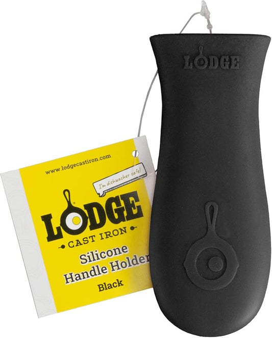 Lodge Silicone Hot Handle Holder - Dishwasher Safe Hot Handle Holder Designed for Lodge Cast Iron Skillets 9 Inches+ w/Keyhole Handle - Reusable Heat Protection Up to 500° - Black
