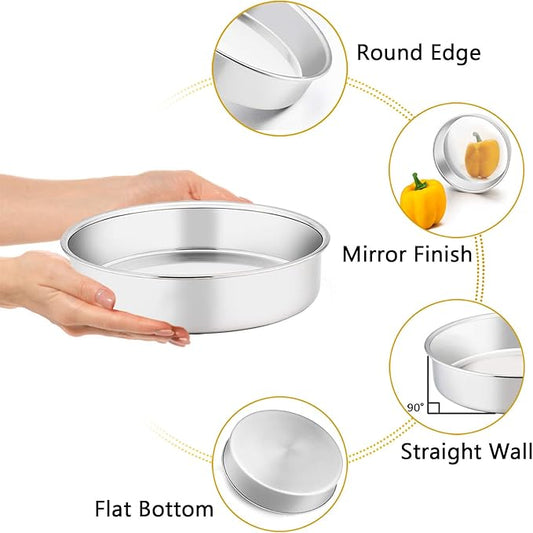 TeamFar 9½ Inch Cake Pan, 3 Pcs Round Tier Cake Pans Set Stainless Steel for Baking Steaming Serving, Perfect for Birthday Wedding Celebrations, Healthy & Sturdy, Mirror Finish & Dishwasher Safe