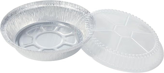 7 Inch Round Aluminum Pans with Lids (60 Pack) Disposable Foil Pan with Clear Dome Top, Aluminum Tin for Roasting Baking Cooking