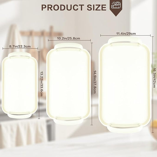 Serving Tray with Handles Set of 3 Rectangular Large Serving Platters 18.3/16.7/14.8 Inch White Plates for Dinner, Party, Entertaining, Cream
