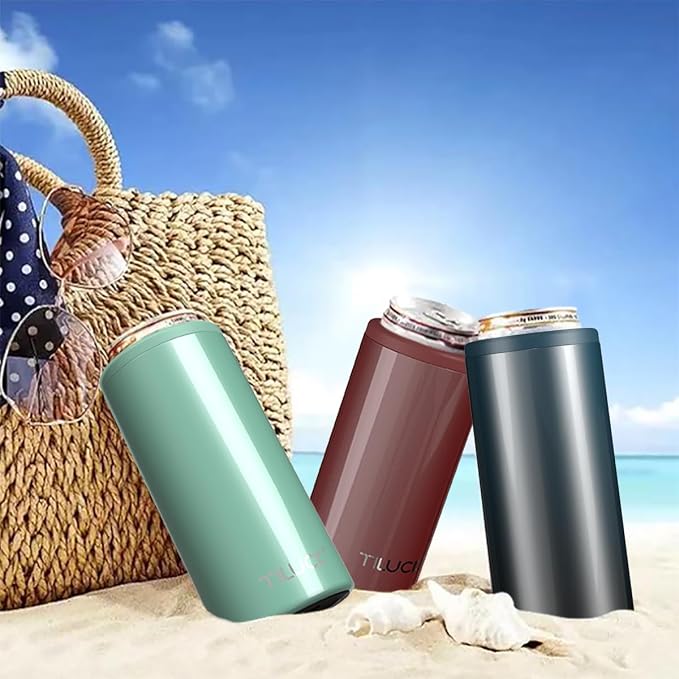 TILUCK Skinny Can Cooler, Stainless Steel Insulated Slim Cans, 12 oz | Beer & Hard Seltzer, Doucle-Walled Stainless Steel Insulated Slim Cans, Slim 12 oz(Glitter IndigoBlack)