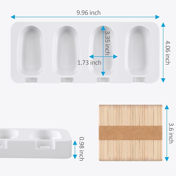 3 Pack Popsicles Molds, Silicone Popsicle Molds 4 Cavities Homemade Ice Cream Largre Oval Cake Pop Mold with 100 Wooden Sticks for DIY Pop,Cakesicles, Cake Pops