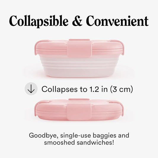 STOJO Collapsible Sandwich Box – 24oz, Reusable Food Storage Container, Silicone Bowl for Hot/Cold Food – Meal Prep, Lunch, Camping, Hiking – Dishwasher Safe (Set of 1, Carnation Pink)
