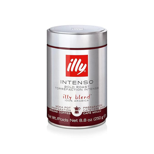 illy Ground Coffee Moka - 100% Arabica Flavored Coffee Ground - Rich Aromatic Coffee Grounds Profile – Intenso Dark Roast – Warm Notes of Cocoa & Dried Fruit - No Preservatives – 8.8 Ounce