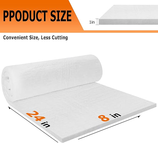 MMasters 24"*8"*1" Ceramic Fiber Insulation Blanket, Fireproof & Heat Resistant Up to 2700°F, Ideal for Wood Stove Baffle, Fireplaces, Kilns, Forges, Pizza Ovens, and More